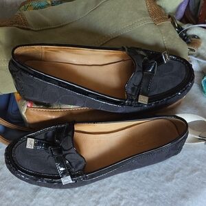 Coach Black Suede Loafers with Bow Detail